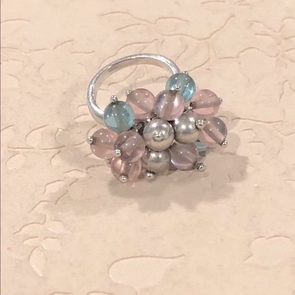 GIFT 🎁 Pastel Pink Blue cluster rhodium plated.925 Sterling silver Ring 6 - Picture 7 of 9